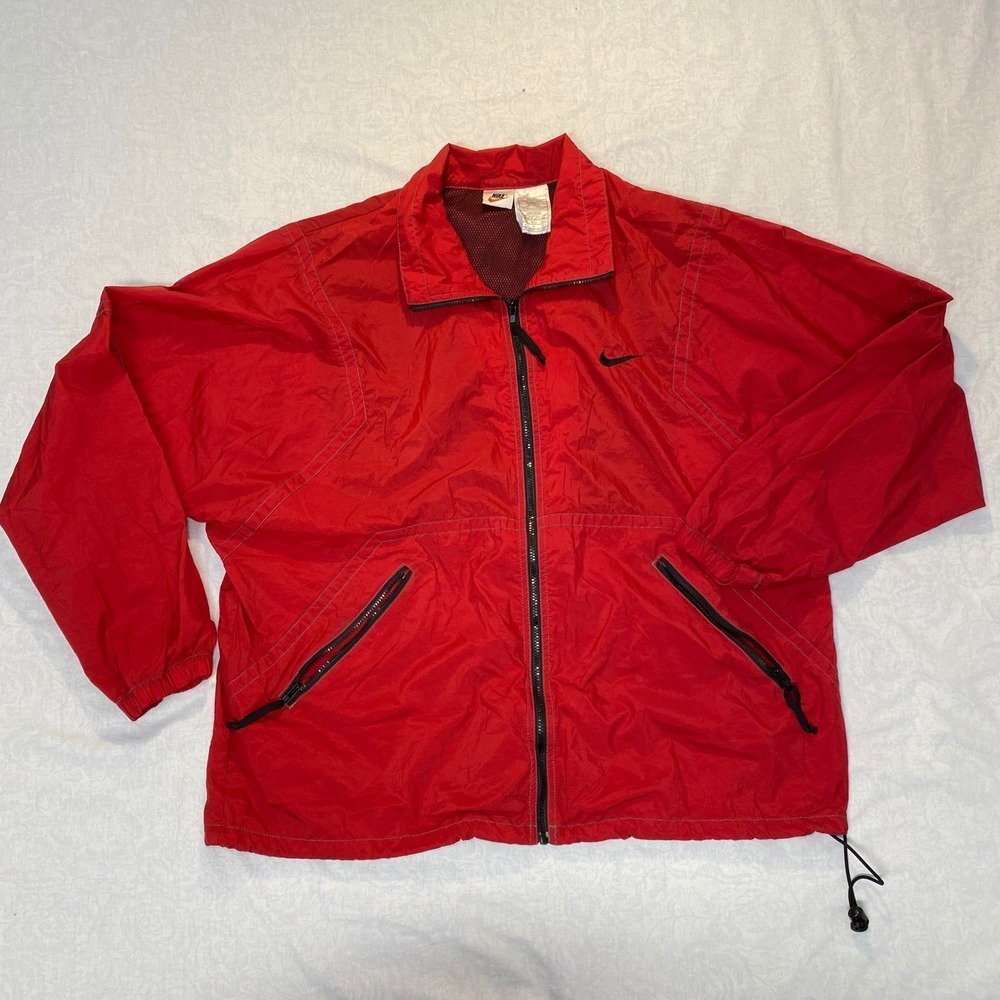 Nike Vintage Windbreaker Jacket Mens Large Red Full Zip Swoosh 90s